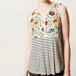 Anthropologie Tiny Flower Embroidered Tank